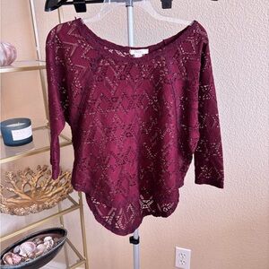 Burgundy Knit Lace Top